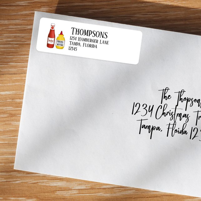 Simple Stylish Basic Ketchup and Mustard  (Return address label with a whimsical ketchup and mustard.)
