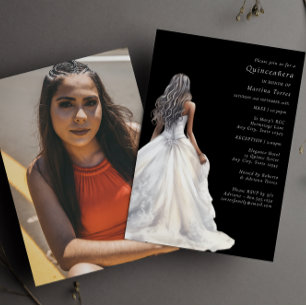 Simple stylish black and white modern Quinceañera  Invitation