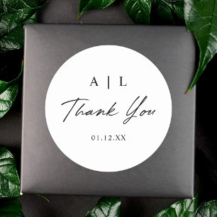 Simple Stylish Black and White Wedding Thank You Classic Round Sticker