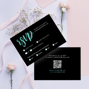 Simple Stylish Black White Modern QR Code Wedding RSVP Card