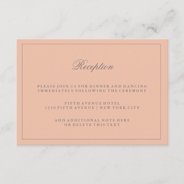 Simple Stylish Blush Pink Wedding Reception Enclosure Card (Front)