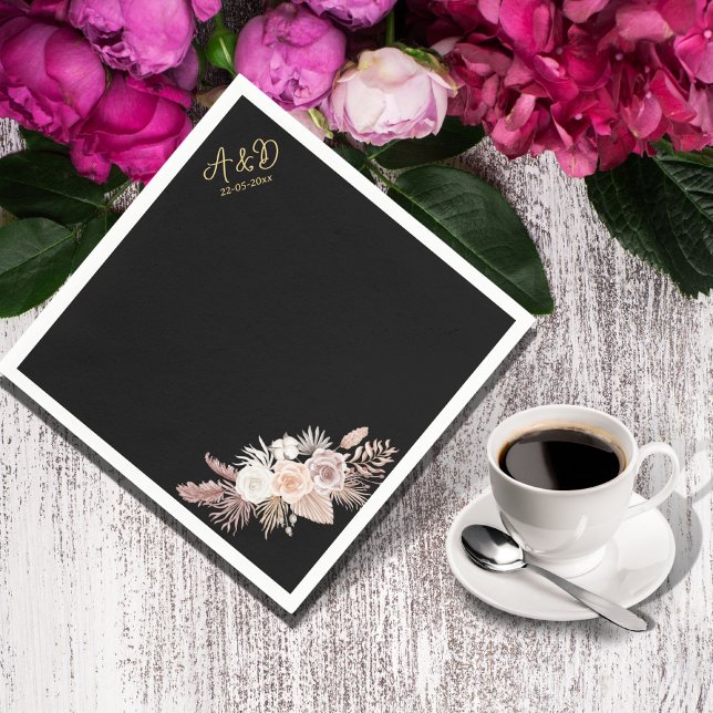 SIMPLE STYLISH BOHO BLACK FLORAL wedding Napkin (Creator Uploaded)