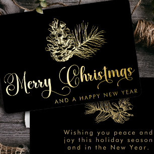 Simple Stylish Botanical Merry Christmas Script Foil Holiday Card
