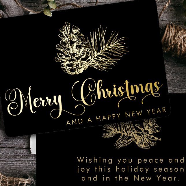 Simple Stylish Botanical Merry Christmas Script Foil Holiday Card (Creator Uploaded)