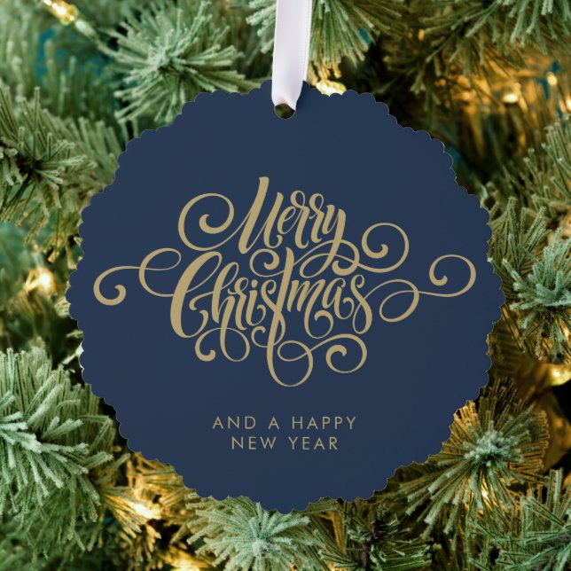 Simple Stylish Botanical Merry Christmas Script Tree Decoration Card (Insitu (Tree))