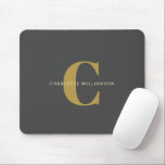 Simple Stylish Chic Monogram Name in Black Gold Mouse Mat<br><div class="desc">Simple Stylish Chic Monogram Name in Black and Gold Mouse Pad</div>