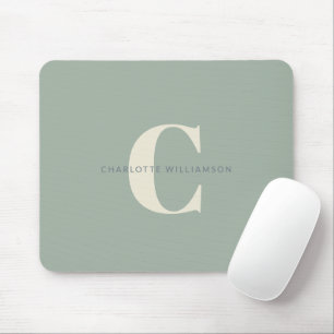 Simple Stylish Chic Monogram Name in Sage Green Mouse Mat