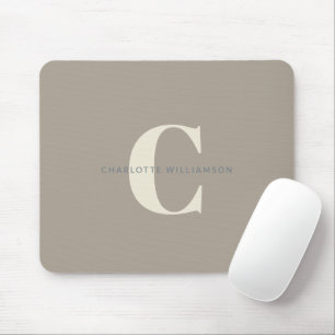 Simple Stylish Chic Monogram Name in Taupe Brown Mouse Mat