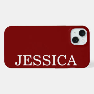 SIMPLE STYLISH CUSTOMIZED NAME MODERN DEEP RED iPhone 15 PLUS CASE