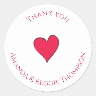 Simple Stylish Cute Heart Thank You Fun Custom  Classic Round Sticker
