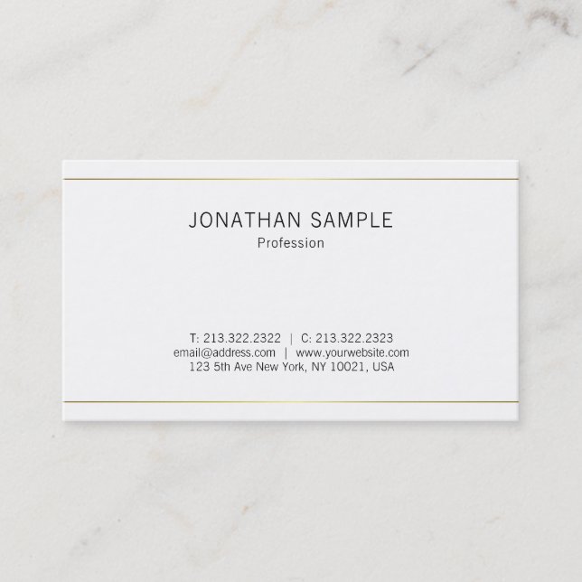 Simple Stylish Design Gold White Trendy Plain Luxe Business Card (Front)