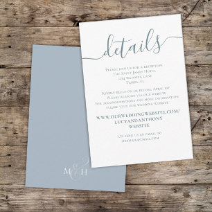 Simple Stylish Dusty Blue Calligraphy Details Enclosure Card