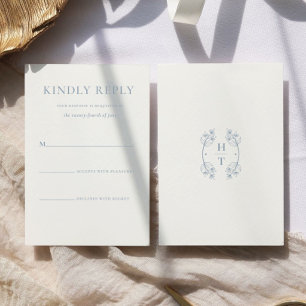 Simple Stylish Dusty Blue Monogram Formal Wedding RSVP Card