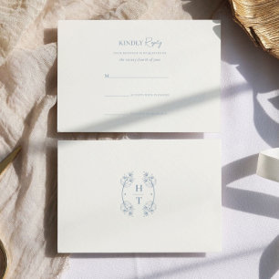 Simple Stylish Dusty Blue Monogram Formal Wedding RSVP Card