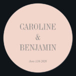 Simple Stylish Elegant Blush Grey Custom Wedding Classic Round Sticker<br><div class="desc">Simple Stylish Classic Typography Elegant Trendy Blush and Grey Wedding Classic Round Sticker</div>