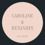 Simple Stylish Elegant Blush Grey Custom Wedding Classic Round Sticker<br><div class="desc">Simple Stylish Classic Typography Elegant Trendy Blush and Grey Wedding Classic Round Sticker</div>