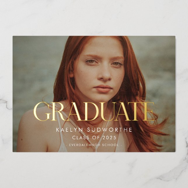 Simple stylish elegant Graduation Photo Gold (Front)