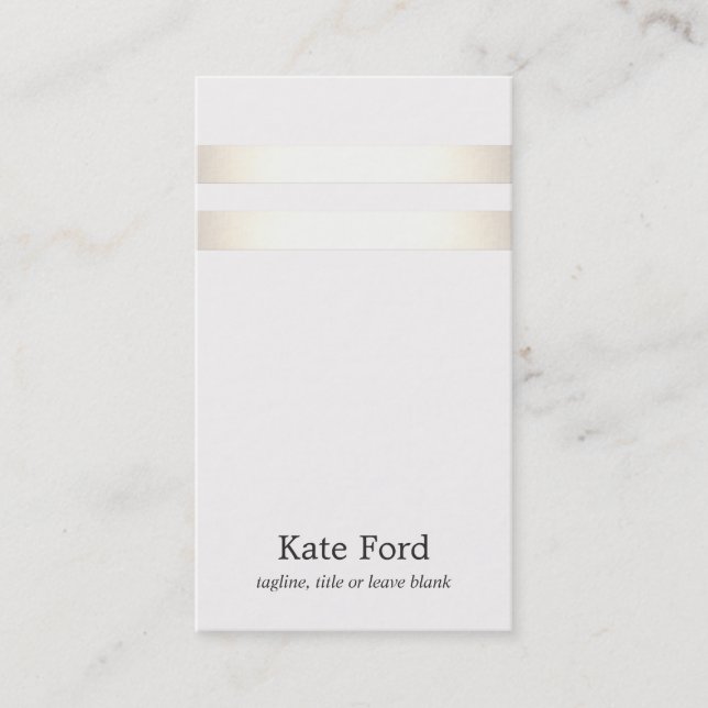 Simple Stylish Faux Gold Striped Off White Business Card (Front)