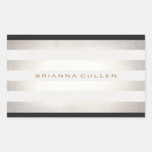 Simple Stylish FAUX Silver and White Striped Rectangular Sticker