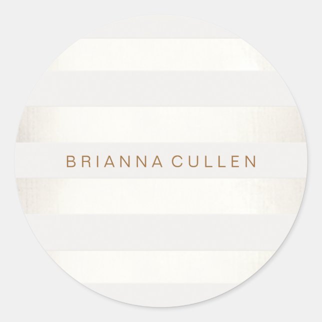Simple Stylish FAUX Silver and White Stripes 2 Classic Round Sticker (Front)