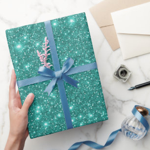 Simple Stylish Glam Turquoise Sparkling Glitter  Wrapping Paper