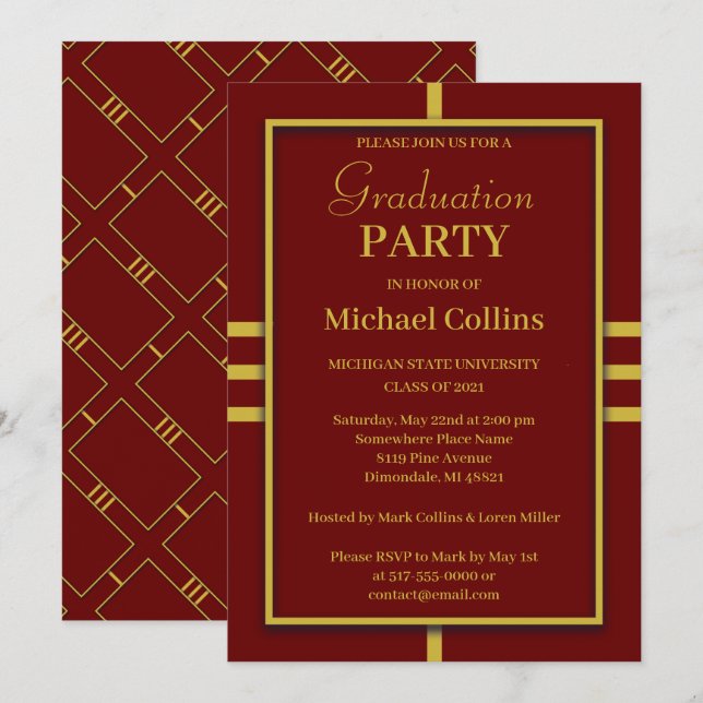 Simple Stylish Gold Border Invitation (Front/Back)