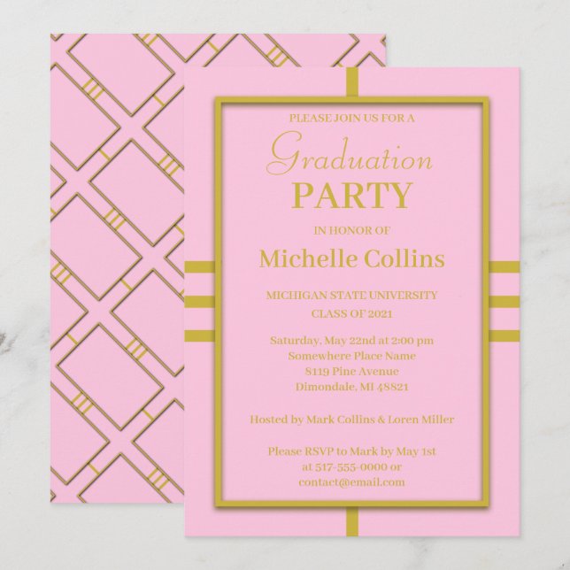 Simple Stylish Gold Border Invitation (Front/Back)