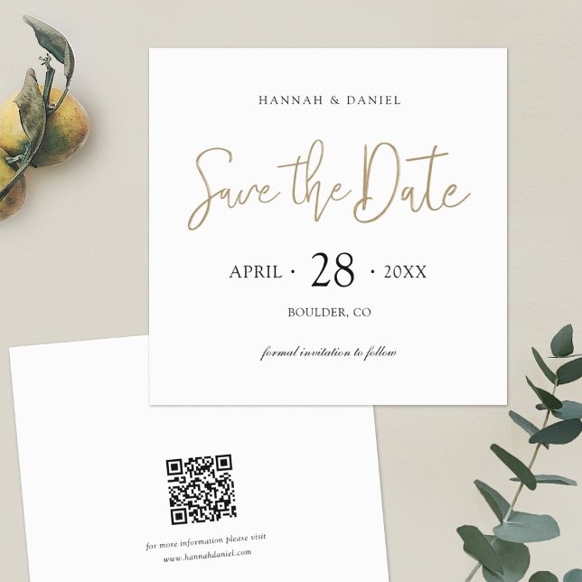 Simple Stylish Gold Save the Date with QR Code (Creator Uploaded)