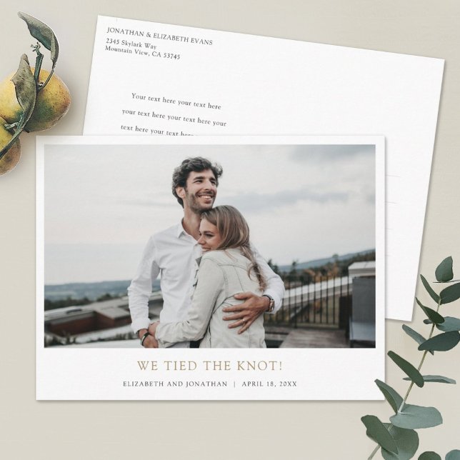 Simple Stylish Gold Text Photo Elopement Announcement Postcard (Creator Uploaded)