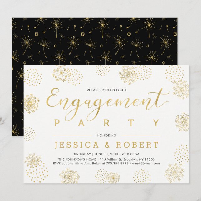 Simple Stylish Gold Wedding Engagement Party Invitation (Front/Back)