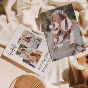 Simple Stylish Grey Photo Collage Graduation Announcement