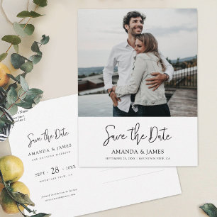 Simple Stylish Handwriting Photo Save the Date Invitation Postcard