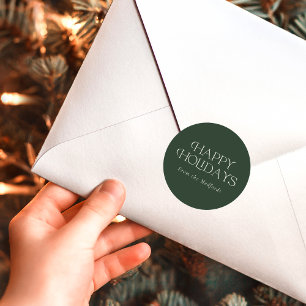 Simple Stylish Happy Holidays Name Green Classic Round Sticker