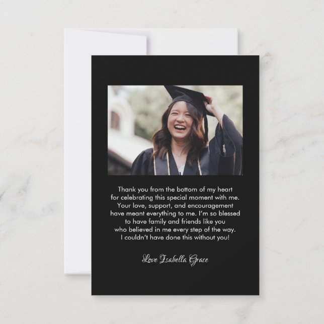 Simple Stylish Heart Calligraphy Script Graduation Thank You Card (Back)