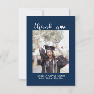 Simple Stylish Heart Calligraphy Script Graduation Thank You Card