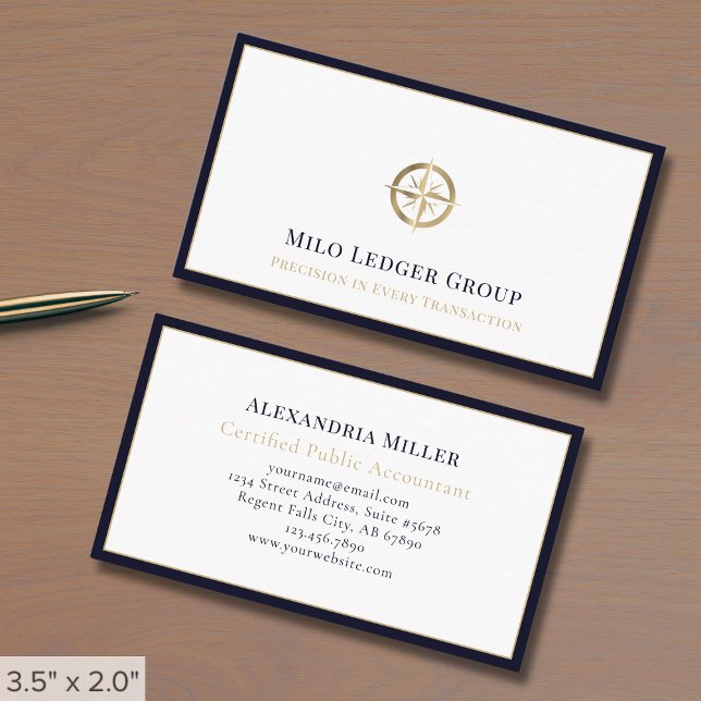 Simple Stylish Logo Navy Blue Border Business Card (Creator Uploaded)