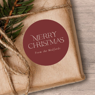 Simple Stylish Merry Christmas   Name   Red Classic Round Sticker