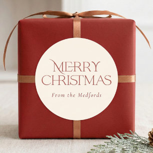 Simple Stylish Merry Christmas Red Ivory Classic Round Sticker