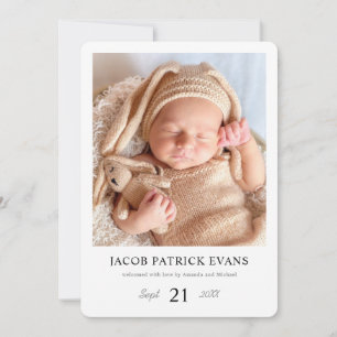 Simple Stylish Modern Borders Custom Photo Birth Announcement