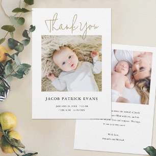 Simple Stylish Modern Boy or Girl Thank You Birth Announcement