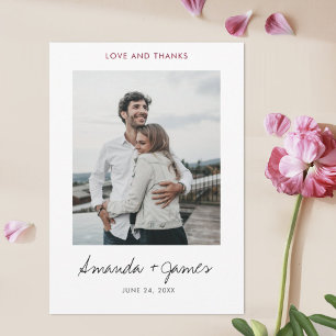 Simple Stylish Modern Burgundy Photo Wedding Thank You Card