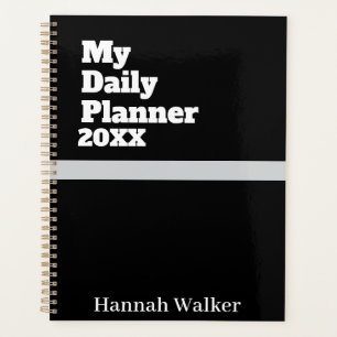 SIMPLE STYLISH MODERN CUSTOMIZED NAME BLACK DAILY PLANNER