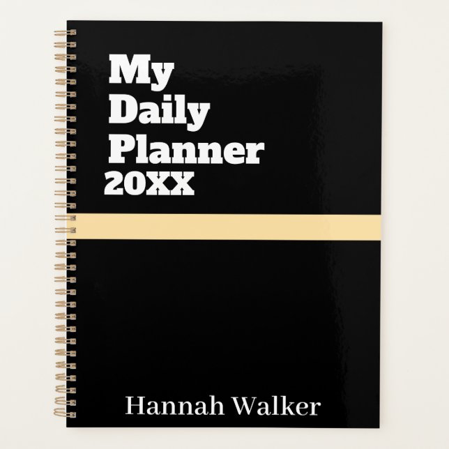 SIMPLE STYLISH MODERN CUSTOMIZED NAME BLACK DAILY PLANNER (Front)
