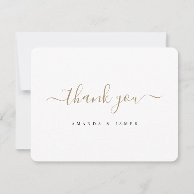 Simple Stylish Modern Gold Typography Wedding Thank You Card (Front)