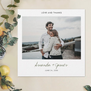 Simple Stylish Modern Green Script Photo Wedding Thank You Card