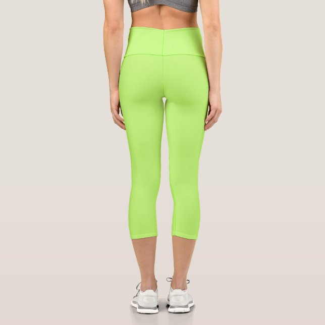 Simple Stylish Modern Minimal Monogram Neon Green Capri Leggings (Back)