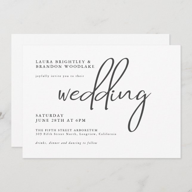 Simple Stylish Modern Minimalist Script Wedding Invitation (Front/Back)