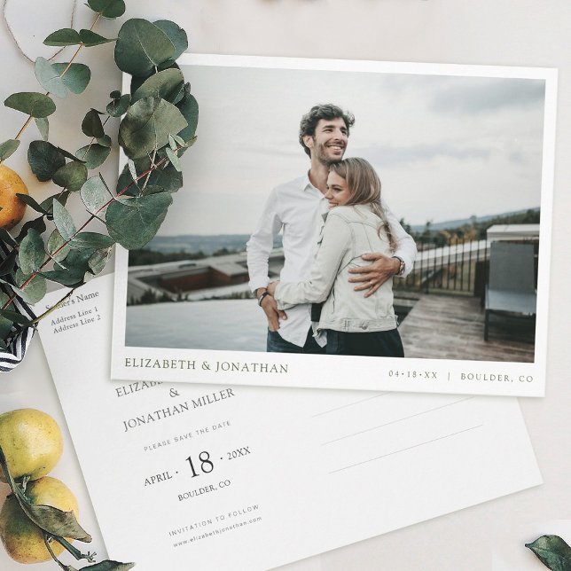 Simple Stylish Modern Photo Wedding Save the Date  Invitation Postcard (Creator Uploaded)