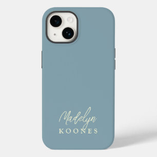 Simple Stylish Modern Script Name Dusty Blue Case-Mate iPhone 14 Case
