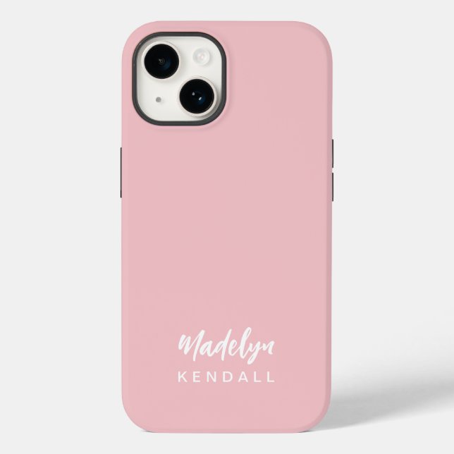 Simple Stylish Modern Script Name Solid Pink Case-Mate iPhone Case (Back)